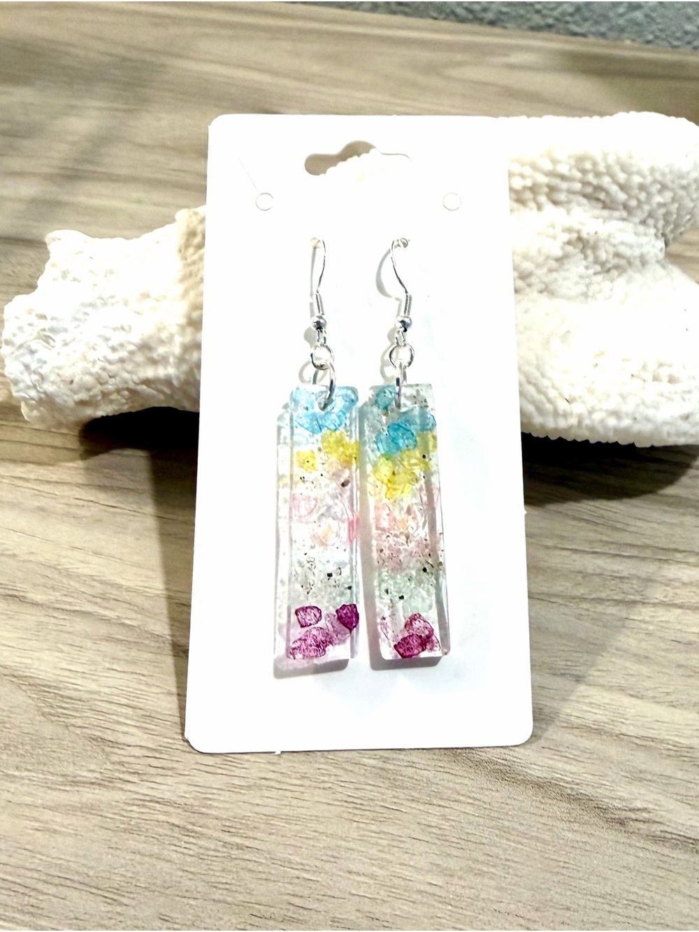 14. Ombre Resin sea glass chunk Earrings with crystals and beach sand